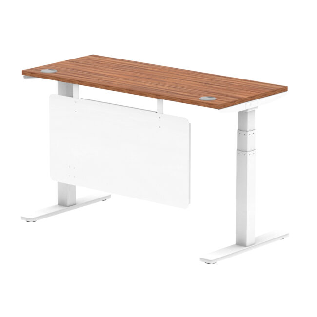 air height adjustable slimline desk with cable ports with steel modesty panel