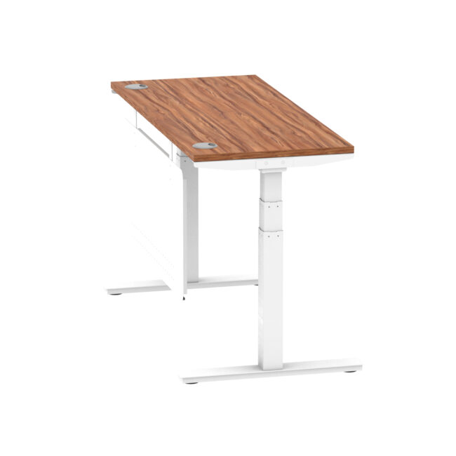 air height adjustable slimline desk with cable ports with steel modesty panel