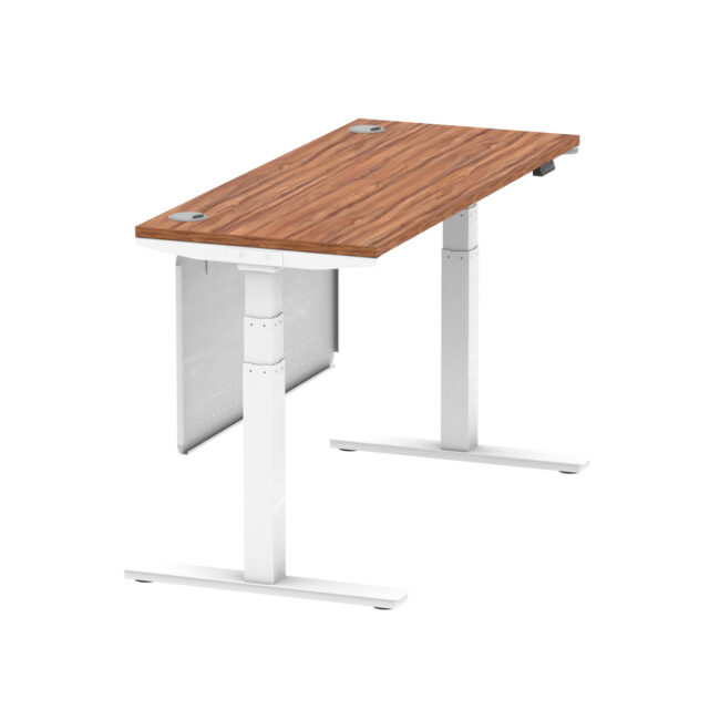 air height adjustable slimline desk with cable ports with steel modesty panel
