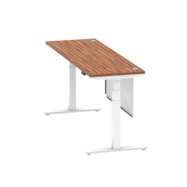 air height adjustable slimline desk with cable ports with steel modesty panel