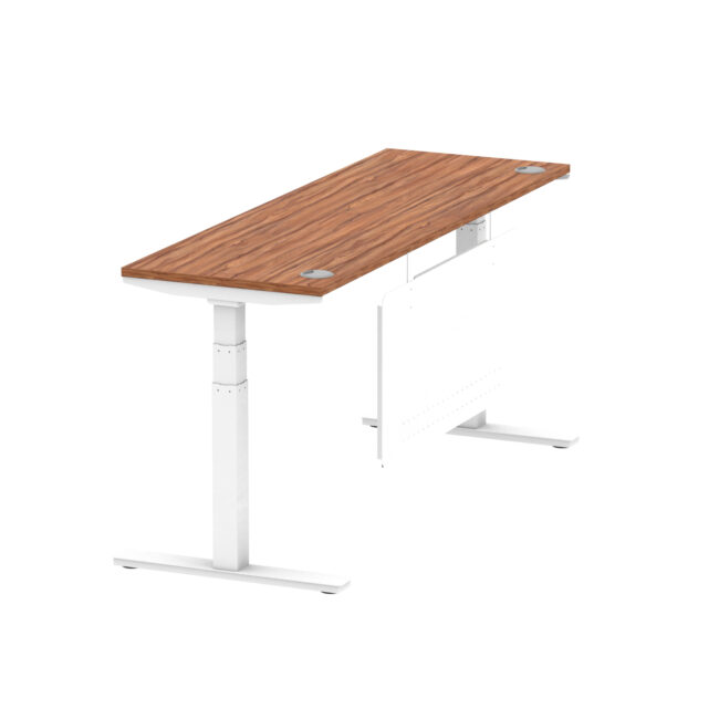 air height adjustable slimline desk with cable ports with steel modesty panel
