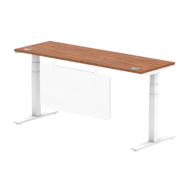 air height adjustable slimline desk with cable ports with steel modesty panel