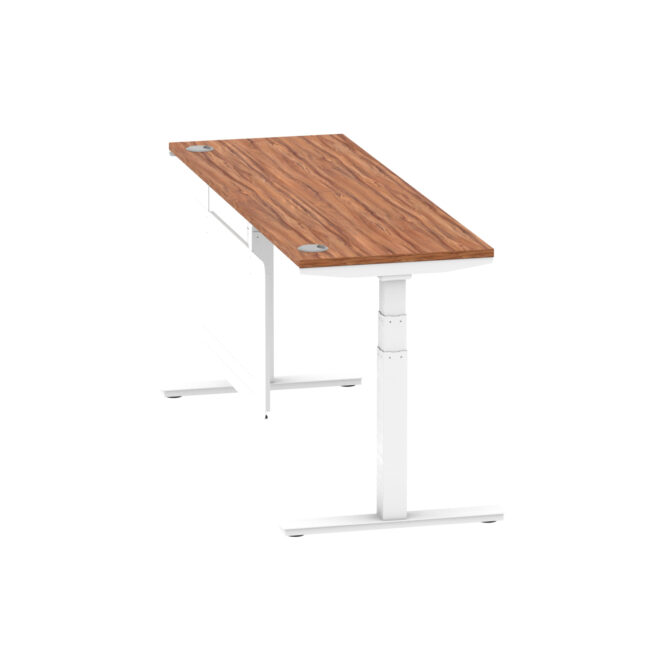 air height adjustable slimline desk with cable ports with steel modesty panel
