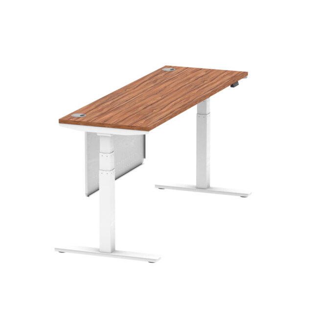 air height adjustable slimline desk with cable ports with steel modesty panel