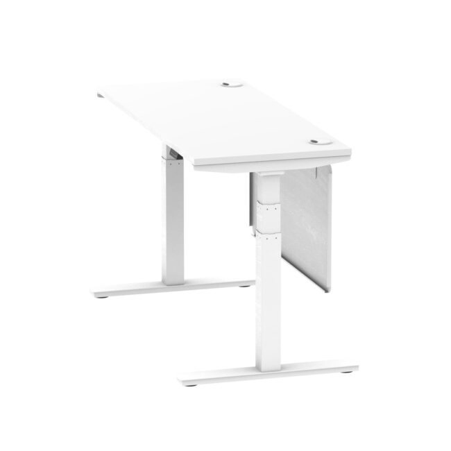air height adjustable slimline desk with cable ports with steel modesty panel