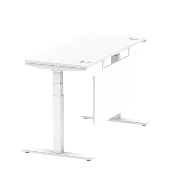 air height adjustable slimline desk with cable ports with steel modesty panel