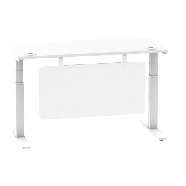 air height adjustable slimline desk with cable ports with steel modesty panel