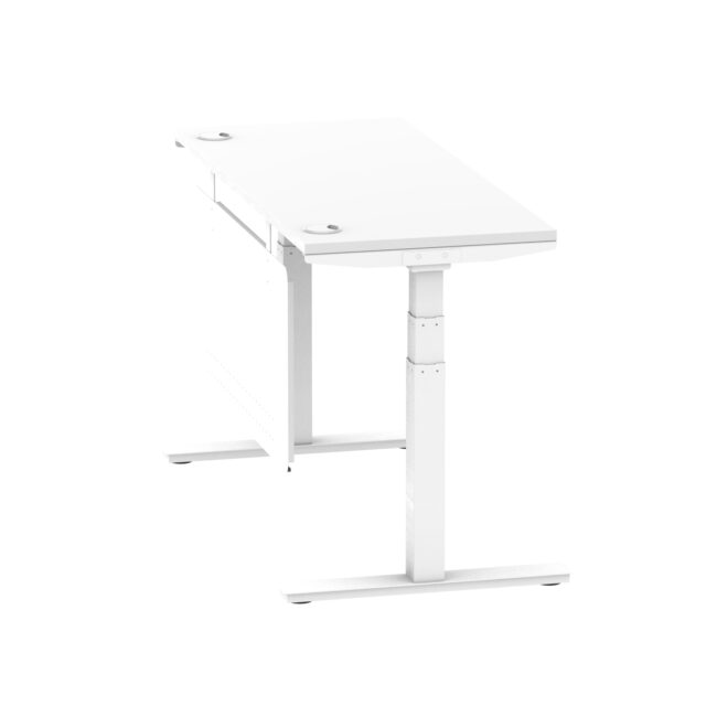 air height adjustable slimline desk with cable ports with steel modesty panel