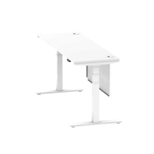 air height adjustable slimline desk with cable ports with steel modesty panel