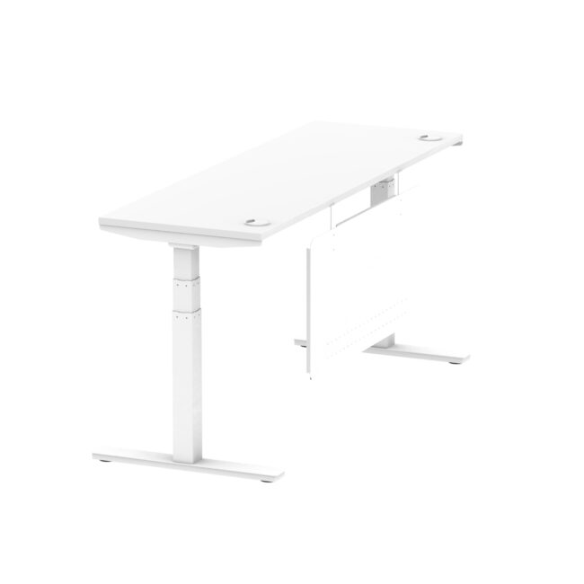 air height adjustable slimline desk with cable ports with steel modesty panel