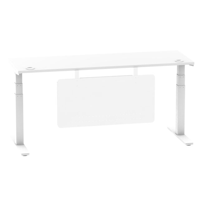 air height adjustable slimline desk with cable ports with steel modesty panel
