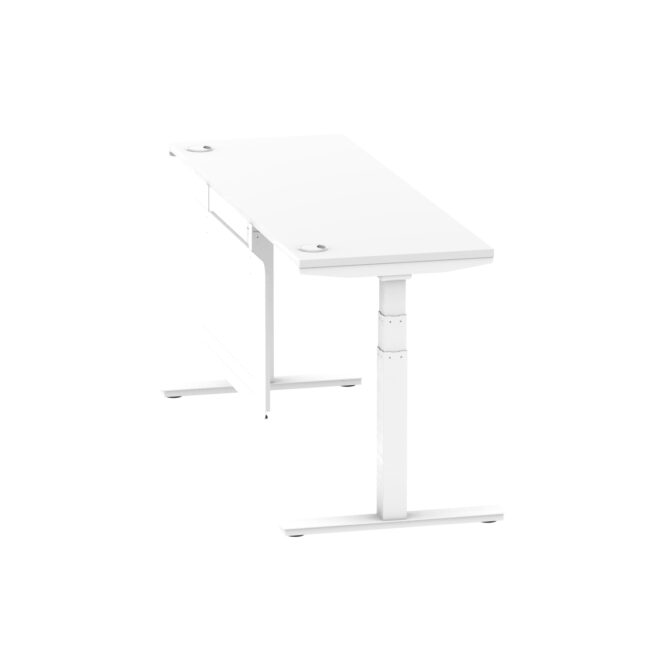 air height adjustable slimline desk with cable ports with steel modesty panel