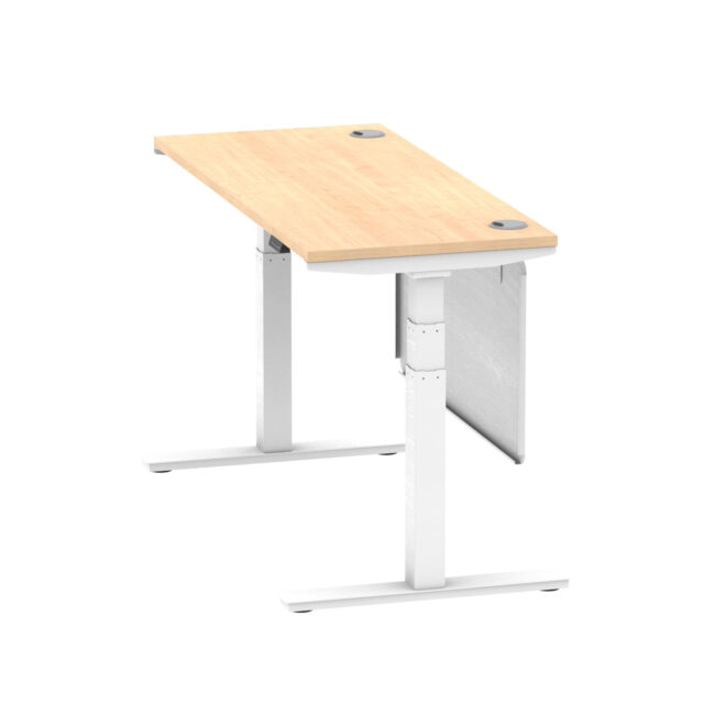 air height adjustable slimline desk with cable ports with steel modesty panel