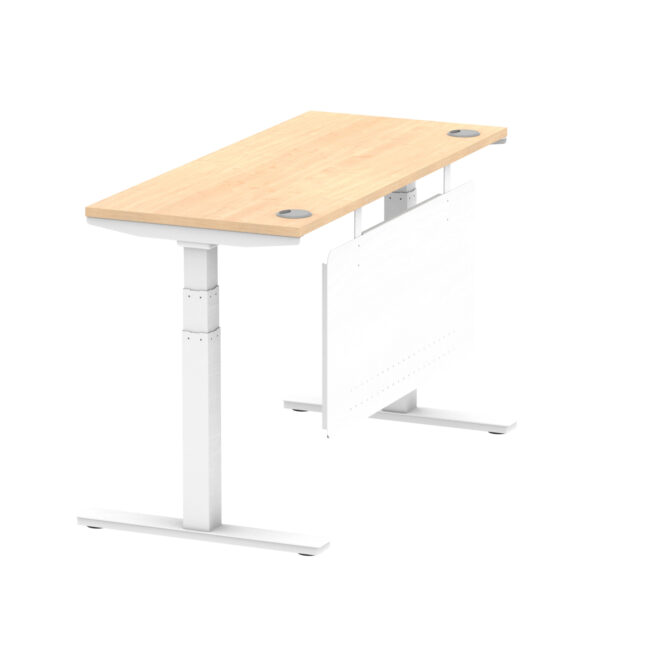 air height adjustable slimline desk with cable ports with steel modesty panel