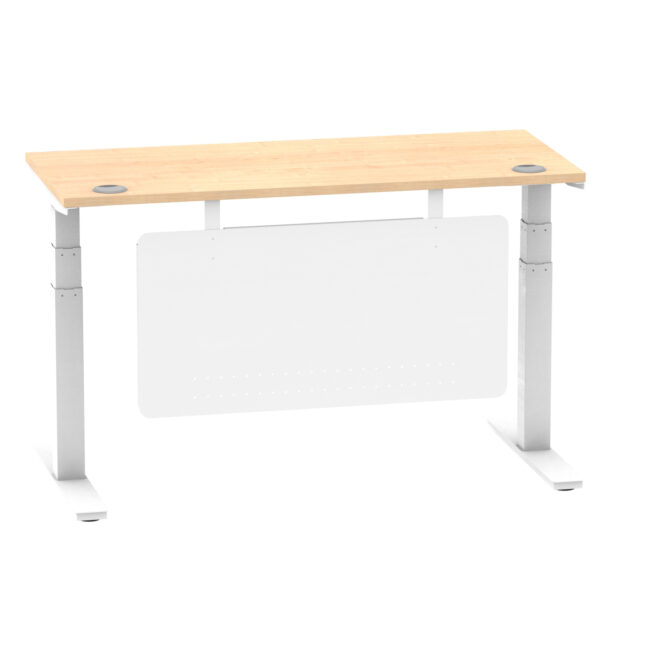 air height adjustable slimline desk with cable ports with steel modesty panel