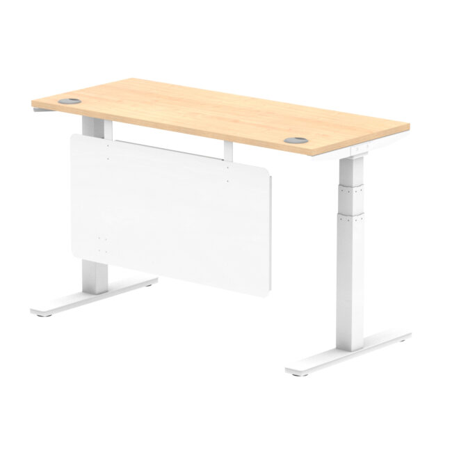 air height adjustable slimline desk with cable ports with steel modesty panel