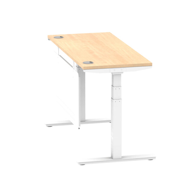 air height adjustable slimline desk with cable ports with steel modesty panel