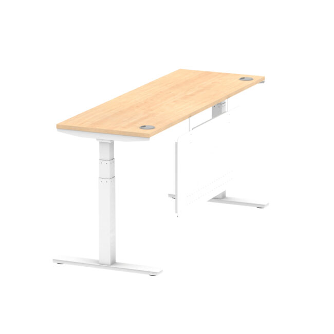 air height adjustable slimline desk with cable ports with steel modesty panel