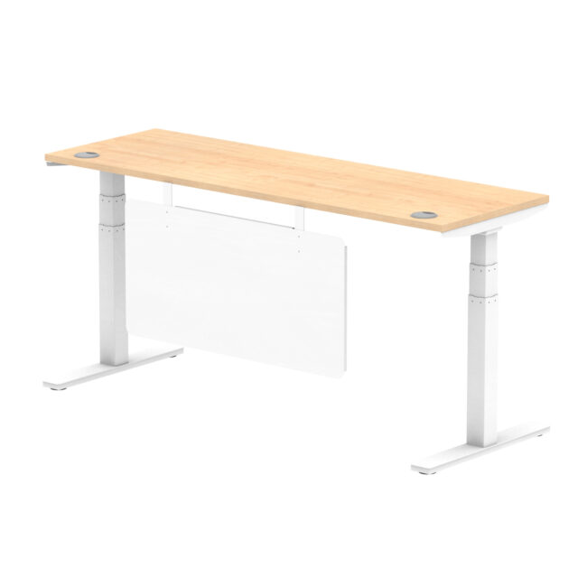 air height adjustable slimline desk with cable ports with steel modesty panel