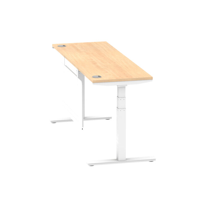 air height adjustable slimline desk with cable ports with steel modesty panel