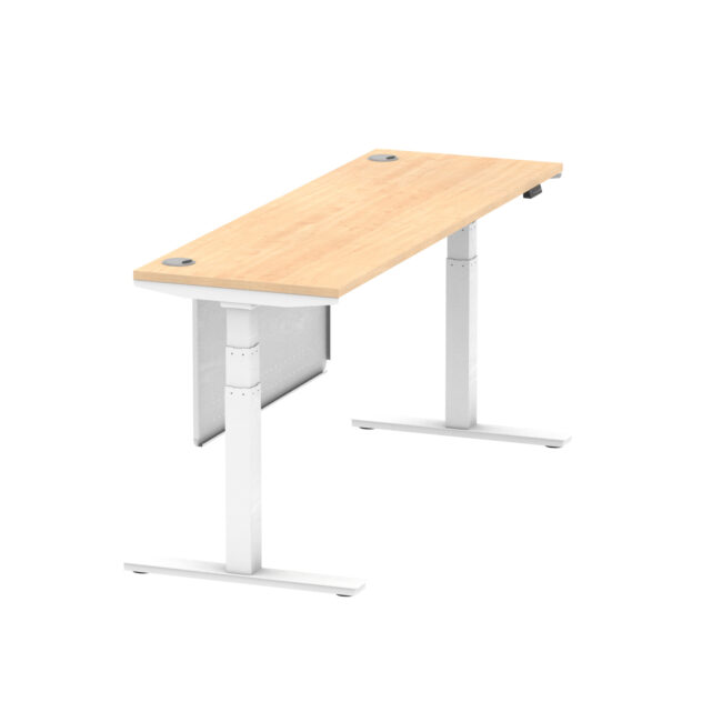 air height adjustable slimline desk with cable ports with steel modesty panel