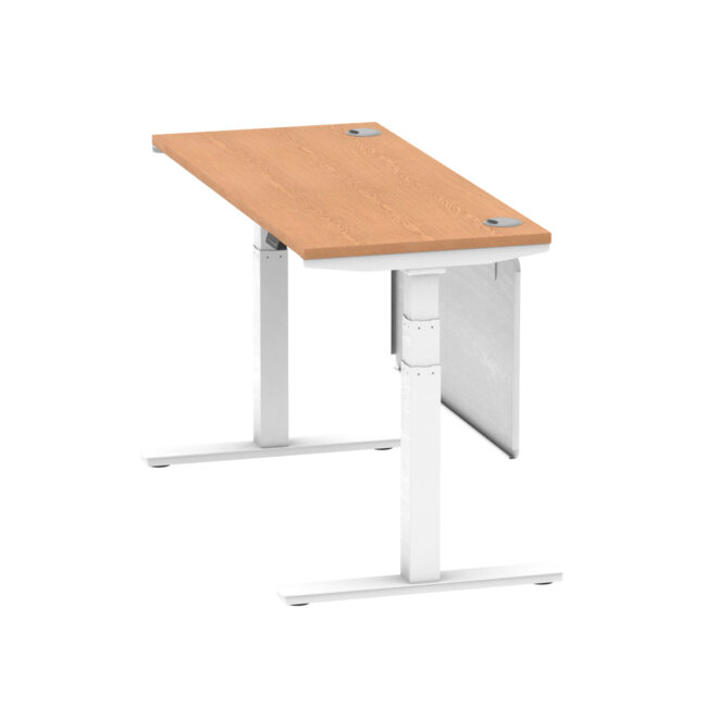 air height adjustable slimline desk with cable ports with steel modesty panel