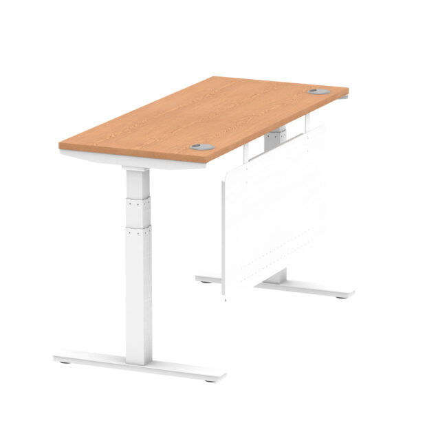 air height adjustable slimline desk with cable ports with steel modesty panel