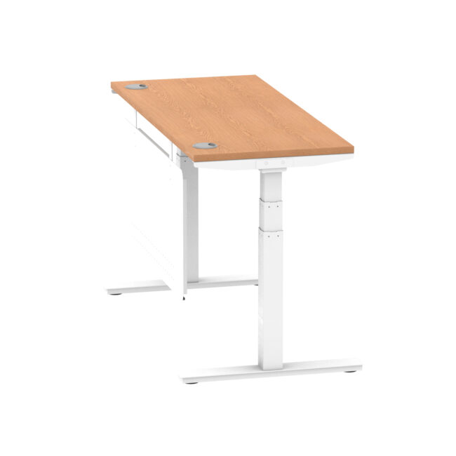 air height adjustable slimline desk with cable ports with steel modesty panel