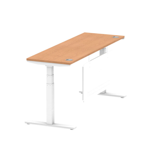 air height adjustable slimline desk with cable ports with steel modesty panel