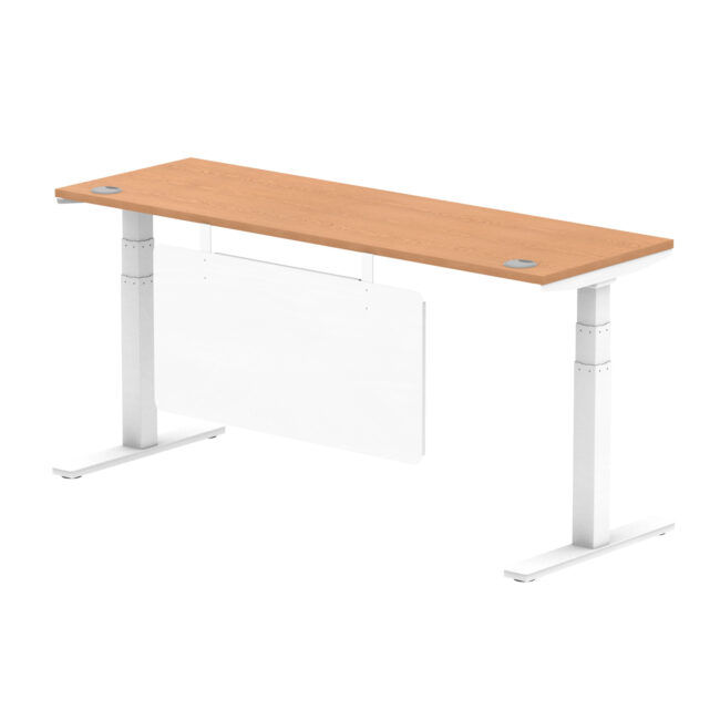 air height adjustable slimline desk with cable ports with steel modesty panel