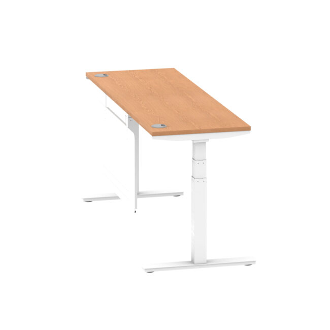 air height adjustable slimline desk with cable ports with steel modesty panel