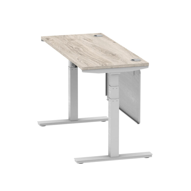 air height adjustable slimline desk with cable ports with steel modesty panel