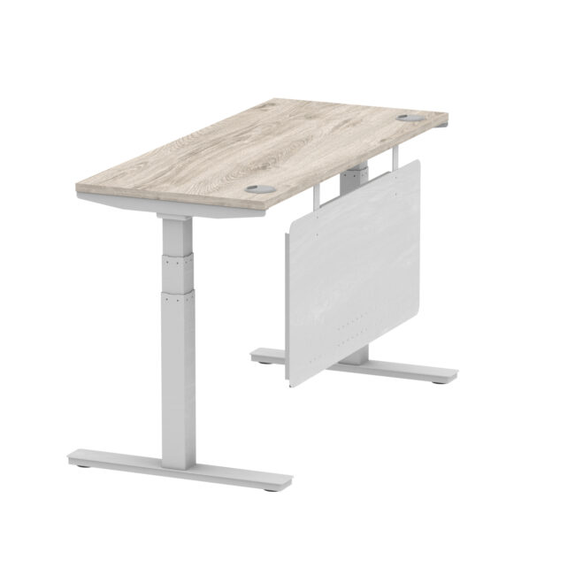 air height adjustable slimline desk with cable ports with steel modesty panel