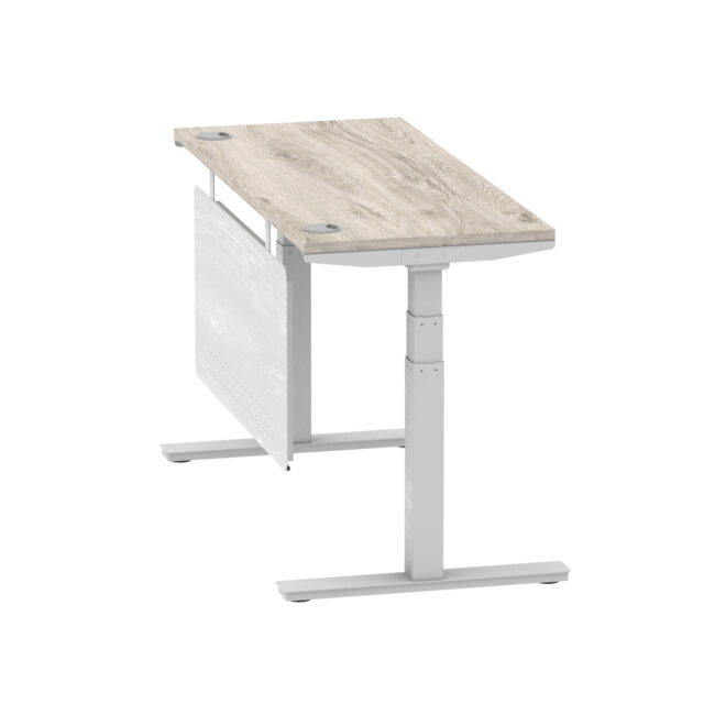 air height adjustable slimline desk with cable ports with steel modesty panel