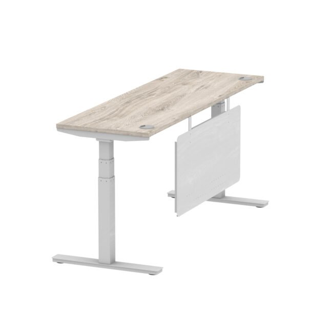 air height adjustable slimline desk with cable ports with steel modesty panel