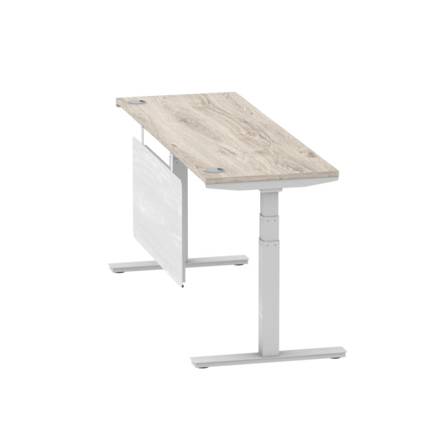 air height adjustable slimline desk with cable ports with steel modesty panel