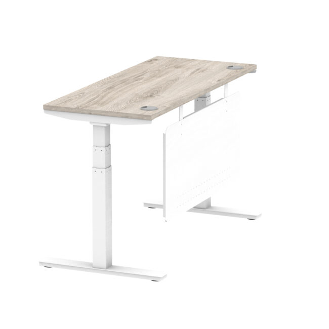 air height adjustable slimline desk with cable ports with steel modesty panel