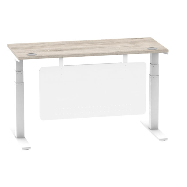 air height adjustable slimline desk with cable ports with steel modesty panel