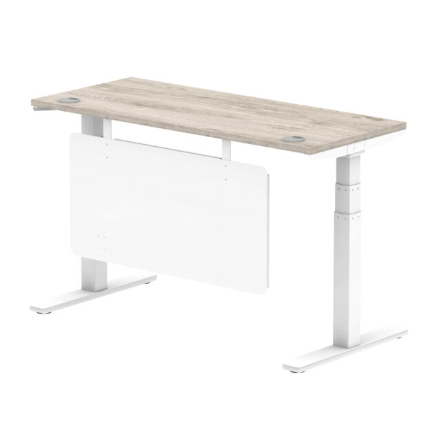 air height adjustable slimline desk with cable ports with steel modesty panel