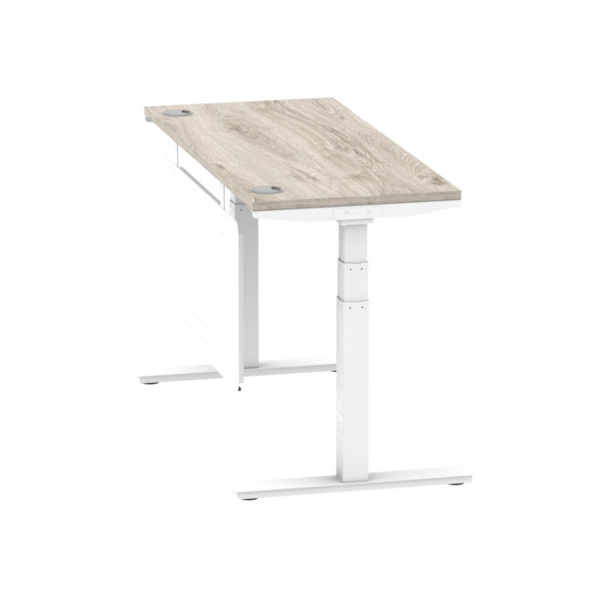 air height adjustable slimline desk with cable ports with steel modesty panel