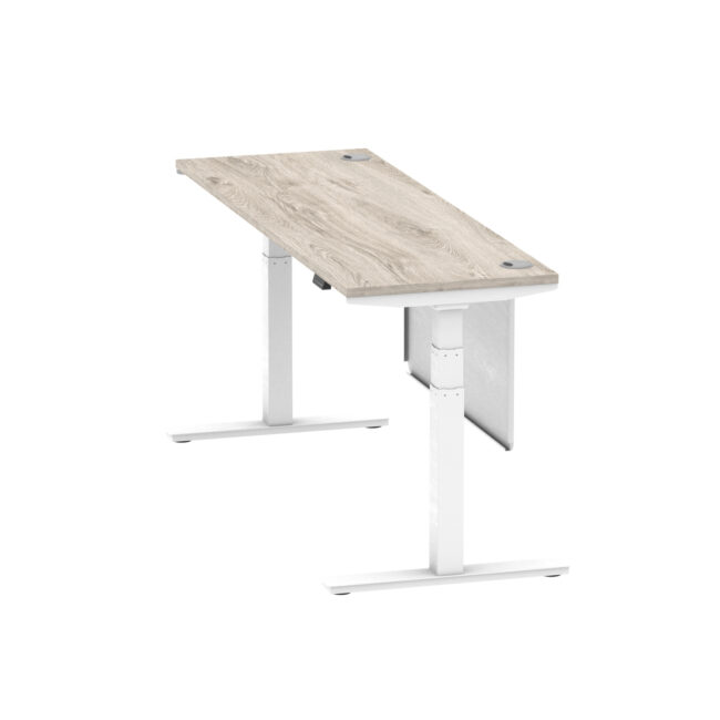 air height adjustable slimline desk with cable ports with steel modesty panel