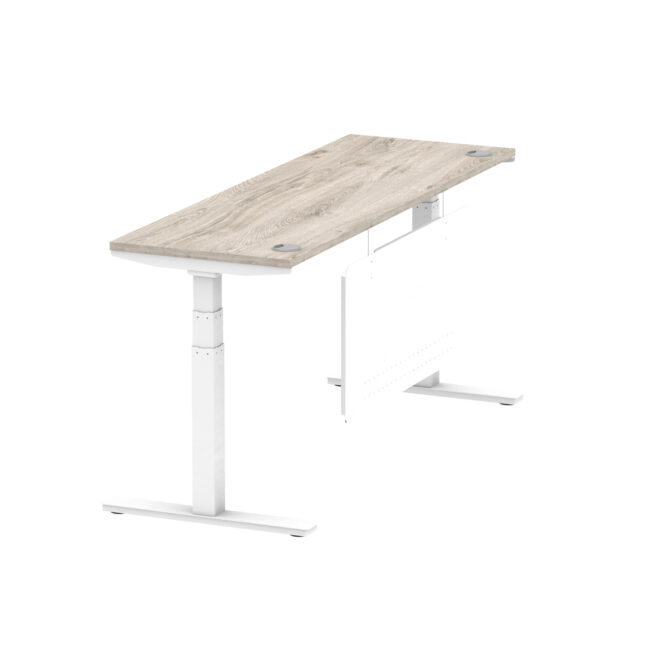 air height adjustable slimline desk with cable ports with steel modesty panel
