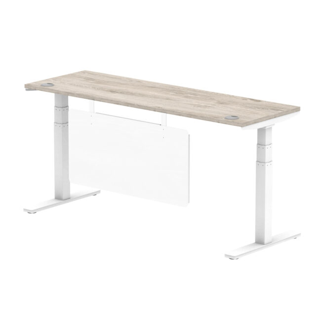 air height adjustable slimline desk with cable ports with steel modesty panel