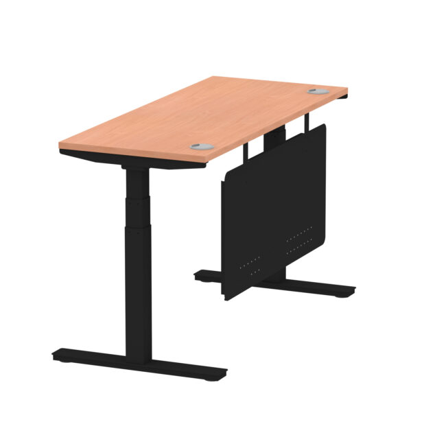 air height adjustable slimline desk with cable ports with steel modesty panel