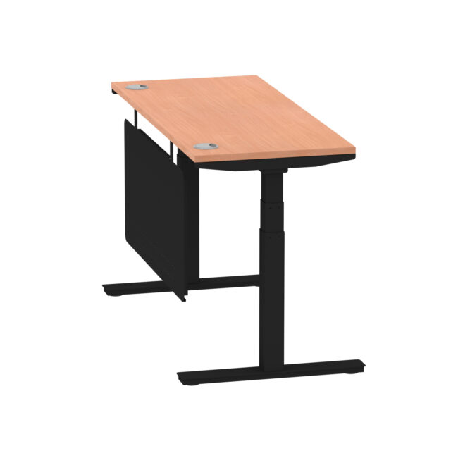 air height adjustable slimline desk with cable ports with steel modesty panel