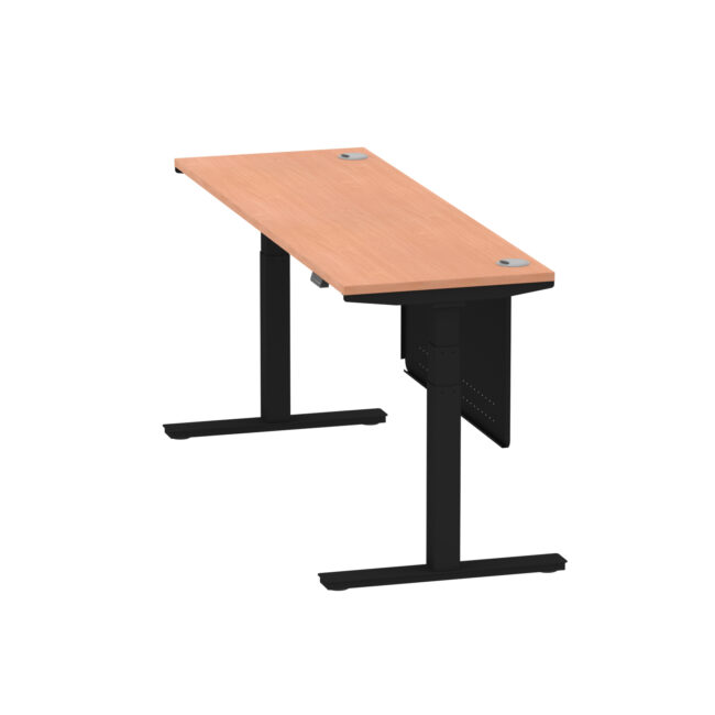 air height adjustable slimline desk with cable ports with steel modesty panel
