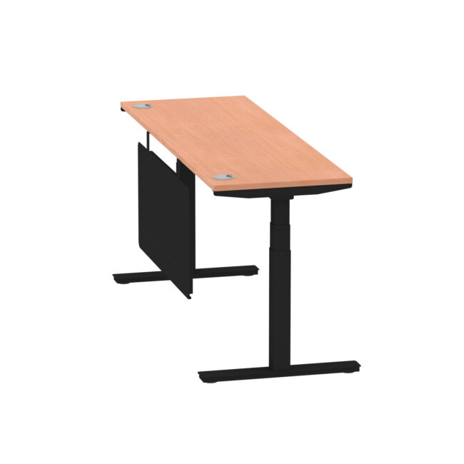 air height adjustable slimline desk with cable ports with steel modesty panel
