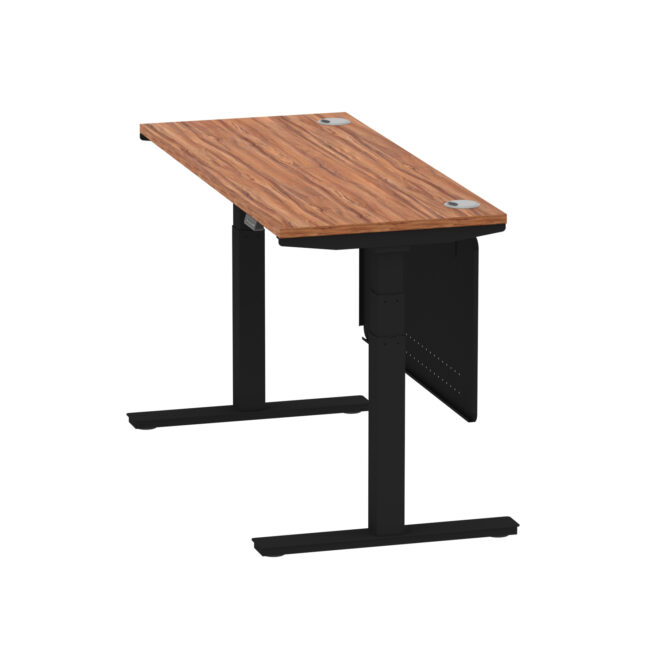 air height adjustable slimline desk with cable ports with steel modesty panel