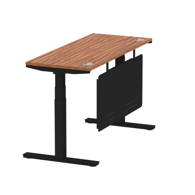 air height adjustable slimline desk with cable ports with steel modesty panel