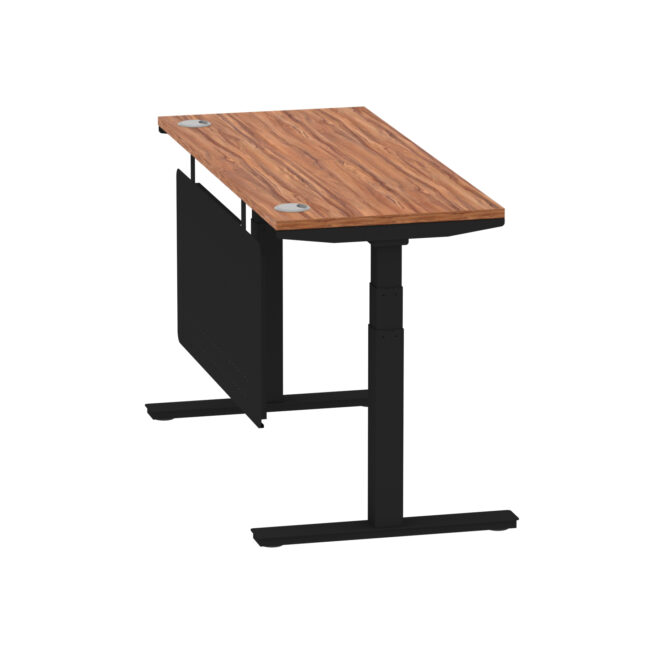 air height adjustable slimline desk with cable ports with steel modesty panel